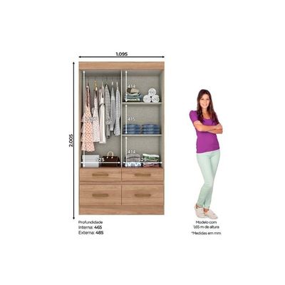 Guarda Roupa Solteiro 2 Portas De Correr E 4 Gavetas Briz Be25 Branco-rosa