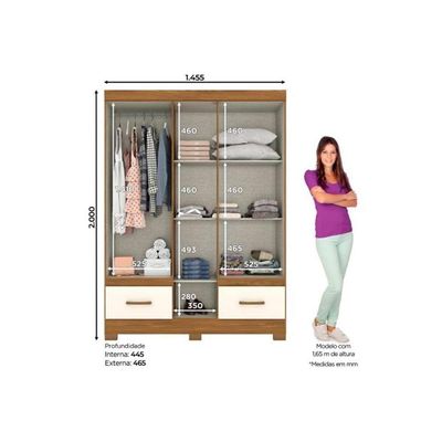 Guarda Roupa 5 Portas E 2 Gavetas C/ Espelho Briz B60 Nature/off White - Henn