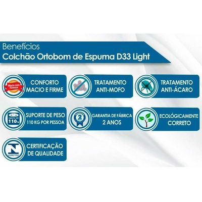 Colchão Solteiro Espuma D33 Light Saúde (88x188x17) Ortobom