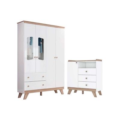 Quarto Infantil Completo Confete 2 Peças (1 Guarda Roupa + 1 Cômoda) Qi66 Branco/jequitiba - Henn