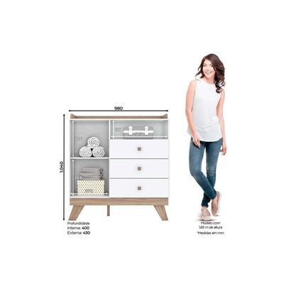 Quarto Infantil Completo Confete 2 Peças (1 Guarda Roupa + 1 Cômoda) Qi66 Branco/jequitiba - Henn