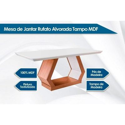 Sala De Jantar Completa Alvorada C- Tampo Madeirado Canto Reto 180x90cm E 6 Cadeiras Amsterdã Imbuia-off White - Suede Capuccino - Rufato