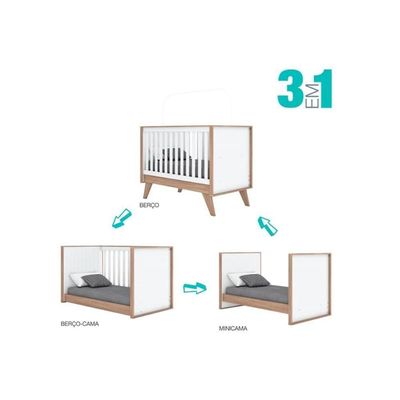 Quarto De Bebê Completo Confete 3 Peças (1 Guarda Roupa + 1 Berço + 1 Cômoda) Qi57 Branco-jequitiba