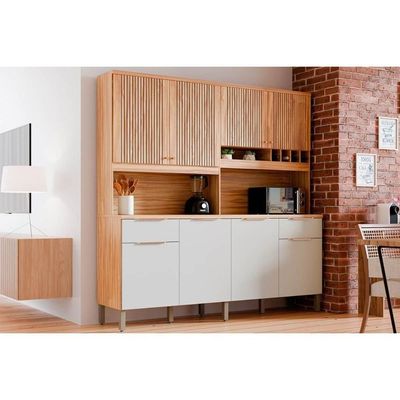 Kit De Cozinha Compacta Concord 8 Portas E 2 Gavetas 200x206cm Amendoa-branco - Ronipa