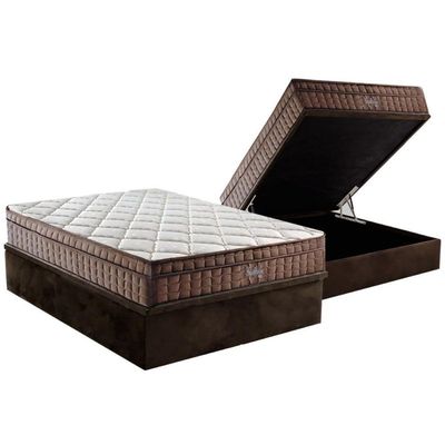Cama Box Baú Solteiro: Colchão Anatômico D Angelis Anjos D28 / Ag65 Anjos Star + Base Crc Suede Brown (88x188)