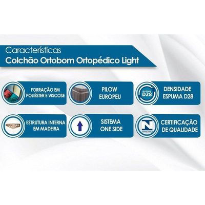 Cama Box Baú Queen Colchão Ortopédico Ortobom Light + Base Crc Courano White 158x198
