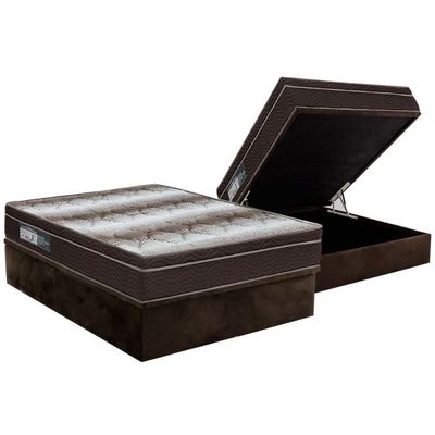 Cama Box Baú Casal Colchão Anatômico Ortobom Ortopédico Light + Base Crc Suede Brown(138x188)