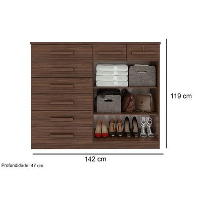 Cômoda De Quarto Toronto New com 2 Portas E 8 Gavetas Frassino - Lopas
