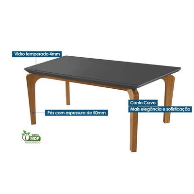 Mesa Para Cozinha Londrina C-tampo Madeirado Vidro Canto Curvo 180x90cm Off White-imbuia-vidro Off White - Rufato