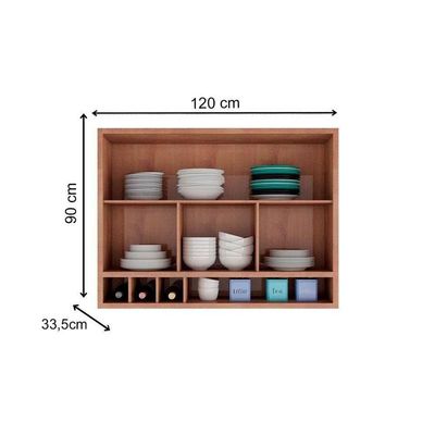 Armário Aéreo Cozinha Modulado Syrah Com 2 Portas Basculante (1 Com Vidro Reflecta) E Nicho Garrefeiro 120cm Amendoa-branco - Ronipa
