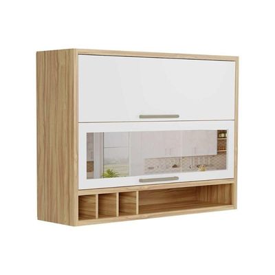 Armário Aéreo Cozinha Modulado Syrah Com 2 Portas Basculante (1 Com Vidro Reflecta) E Nicho Garrefeiro 120cm Amendoa-branco - Ronipa