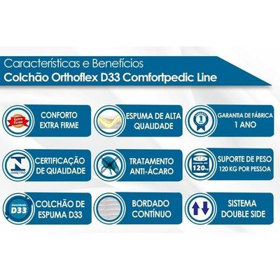 Colchão Solteiro Espuma D33 Comfortpedic Line (88x188x16) - Orthoflex