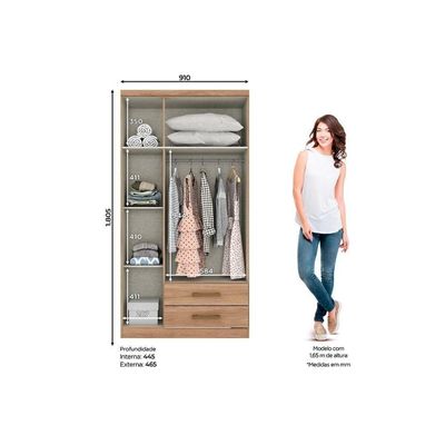 Guarda Roupa Solteiro 3 Portas E 2 Gavetas C- Espelho Açaí Da133 Branco-rosa