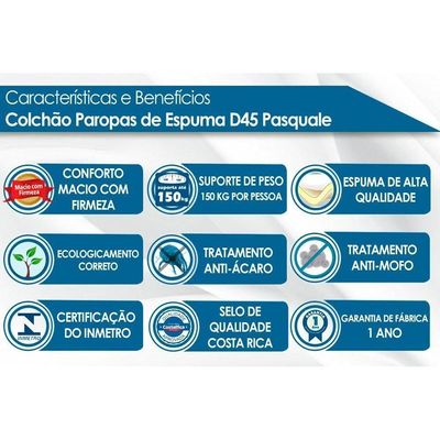 Colchão Solteiro Espuma D45 Pasquale Black (78x188x18) - Paropas