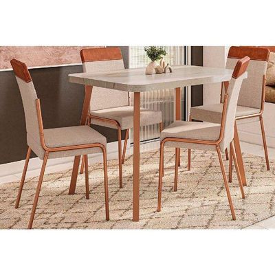 Sala De Jantar Completa Stellar 1598 Aço C- Tampo Madeirado 120x80cm E 4 Cadeiras Duo Rose-petra - Rose-areia - Caramelo - Carraro