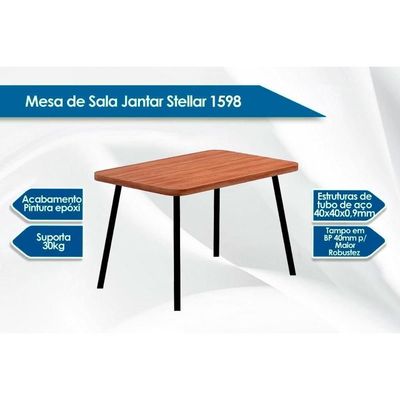 Sala De Jantar Completa Stellar 1598 Aço C- Tampo Madeirado 120x80cm E 4 Cadeiras Duo Rose-petra - Rose-areia - Caramelo - Carraro