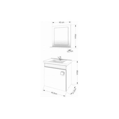 Conjunto De Banheiro Balcão Suspenso Iris Com Cuba 44cm E Espelheira 40cm Amendoa-off White - Mgm