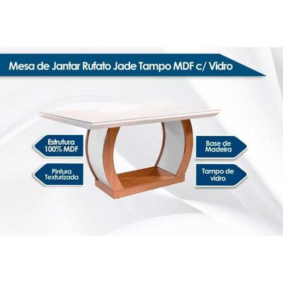 Mesa Para Cozinha Jade C-tampo Madeirado Vidro Canto Reto 180x90cm Imbuia-grafite - Rufato