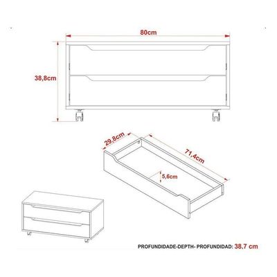 Gabinete De Banheiro C- Rodizio Bn3643 S- Cuba 2 Gavetas 80cm Cor Amêndoa-branco - Tecno Mobili