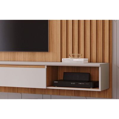 Rack Bancada Com painel Para tv Até 65 Polegadas Bahamas Ripado 215x157cm Cinamomo-off White - Permóbili