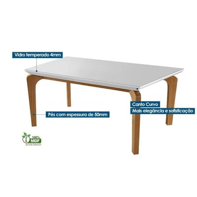 Sala De Jantar Completa Londrina Tampo Madeirado C- Vidro Curvo 180x90 E 6 Cadeiras Londrina Imbuia-off White - Veludo Marrom - Rufato