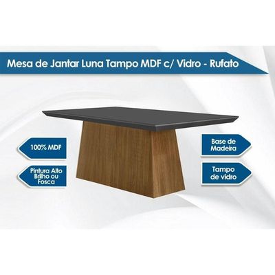Sala De Jantar Completa Luna Tampo Madeirado C- Vidro Curvo 180x90 E 6 Cadeiras Amsterdã Imbuia-veludo Creme-pérola - Rufato