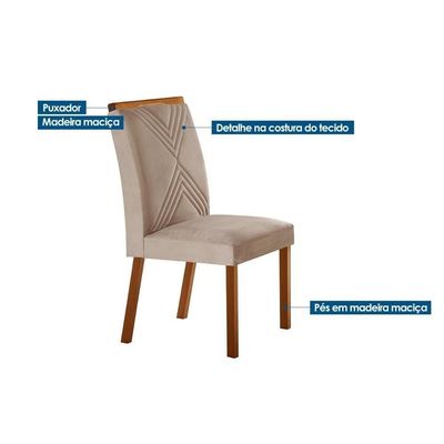 Sala De Jantar Completa Luna Tampo Madeirado C- Vidro Curvo 180x90 E 6 Cadeiras Amsterdã Imbuia-veludo Creme-pérola - Rufato