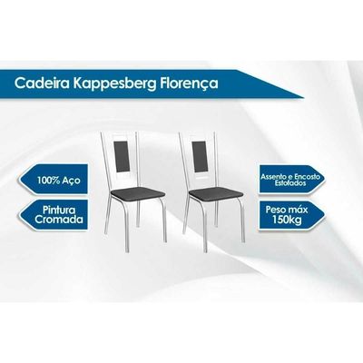 Sala De Jantar Completa Volga C- Tampo De Vidro 150x80cm E 6 Cadeiras Florença Cromada - Preto - Kappesberg