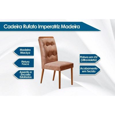 Sala De Jantar Completa Imperatriz Tampo Madeirado C- Vidro Curvo 180x90 E 6 Cadeiras Imperatriz Imbuia-off White - Suede Capuccino - Rufato