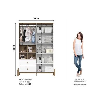 Guarda Roupa Infantil 4 Portas E 2 Gavetas Ternura Branco-jequitiba