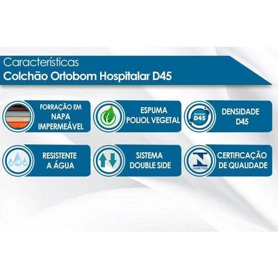 Colchão Solteiro Hospitalar Impermeável D45 Napa Azul (88x188x14) - Ortobom