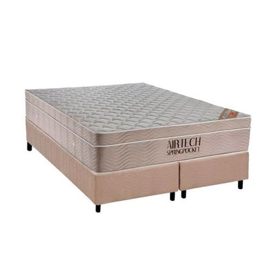 Conjunto Box Queen: Colchão Molas Ortobom Superpocket Airtech Spring + Base Crc Suede Clean(158x198)