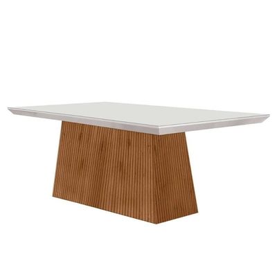 Mesa P- Cozinha Luna C- Tampo 180x90cm Flex Madeirado Vidro Canto Curvo - Imbuia-ripado 3d-off White - Rufato