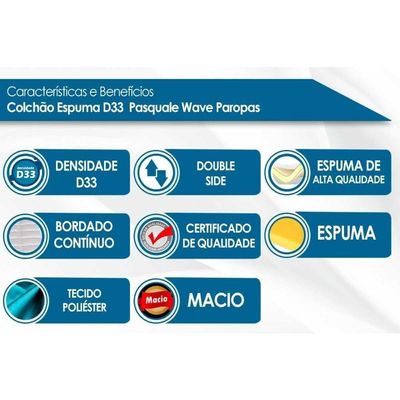 Colchão Solteirão Espuma D33 Pasquale Wave Clean (96x203x17) - Paropas