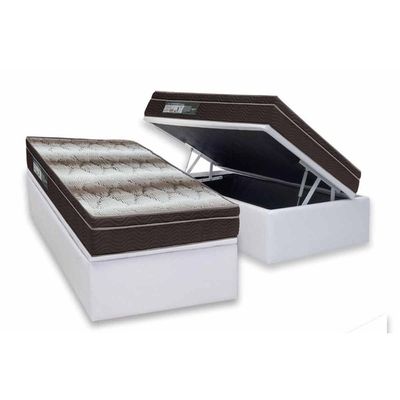 Cama Box Baú Solteiro Colchão Ortopédico Ortobom Light + Base Crc Courano White (88x188)