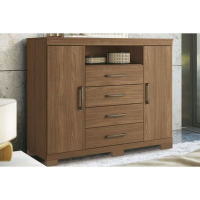 Cômoda De Quarto Master com 2 Portas 1 Nicho E 4 Gavetas com Pés Jatoba-grafitte - Santos Andirá