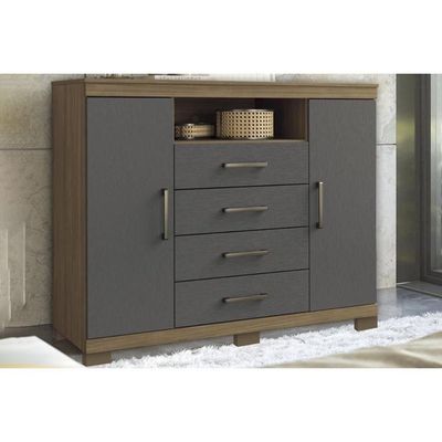 Cômoda De Quarto Master com 2 Portas 1 Nicho E 4 Gavetas com Pés Jatoba-grafitte - Santos Andirá