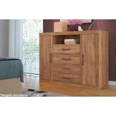 Cômoda De Quarto Master com 2 Portas 1 Nicho E 4 Gavetas com Pés Jatoba-grafitte - Santos Andirá