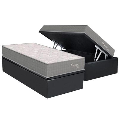 Conjunto Box Baú Solteiro Colchão Molas Orthoflex Ensacadas Orvieto New + Base Crc Suede Gray (88x188)