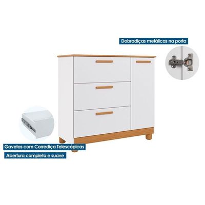 Cômoda Bebê Jujuba 1 Porta E 3 Gavetas Branco Permóbili Baby