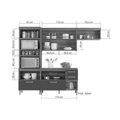 Cozinha Completa Princesa 3 Peças (1 Armário + 1 Balcão + 1 Paneleiro) C6p62 Freijo-off White - Nesher