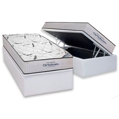 Cama Box Baú Solteiro: Colchão Espuma D45 Ortobom Hight Foam Hr + Base Crc Courano White(88x188)