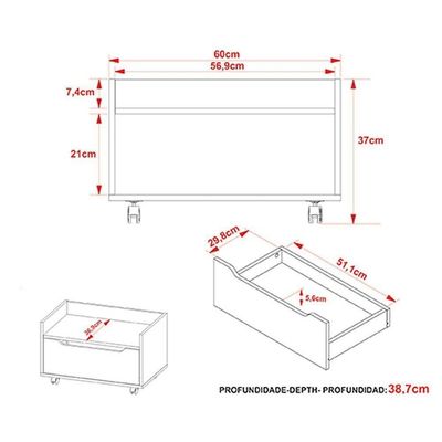 Gabinete De Banheiro Suspenso Bn3647 Sem Cuba 1 Gaveta E Rodizio 60cm Amêndoa-branco - Tecno Mobili
