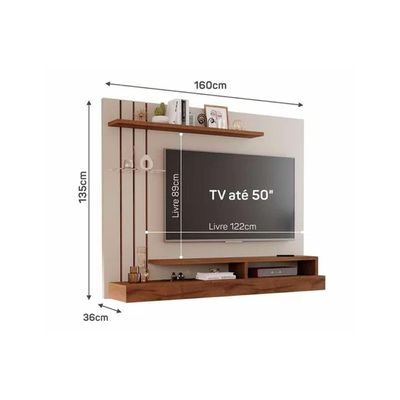 Painel Quarto P/ Tv Até 50 Polegadas Valência Plus C/ Prateleira E Nichos 160x135cm Cinamomo/off White - Permóbili