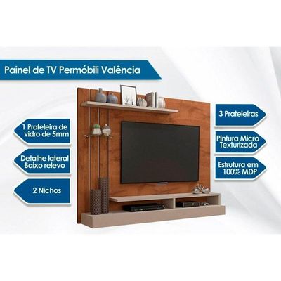 Painel Quarto P/ Tv Até 50 Polegadas Valência Plus C/ Prateleira E Nichos 160x135cm Cinamomo/off White - Permóbili