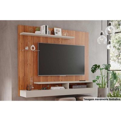 Painel Quarto P/ Tv Até 50 Polegadas Valência Plus C/ Prateleira E Nichos 160x135cm Cinamomo/off White - Permóbili