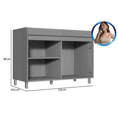 Balcão De Cozinha Simone Mendes Para Pia Sem Tampo Com 2 Portas 120cm Carvalho Cinza Nesher