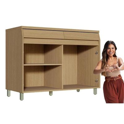 Balcão De Cozinha Simone Mendes Para Pia Sem Tampo Com 2 Portas 120cm Carvalho Cinza Nesher