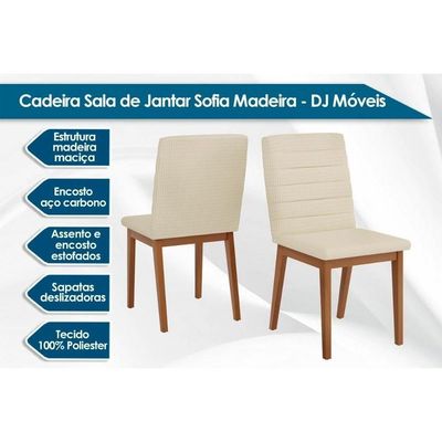 Sala De Jantar Completa Zafira Tampo Madeirado C- Vidro Curvo 200x100cm E 8 Cadeiras Sofia Cedro-off White - Ipe-suede Creme - Dj Móveis
