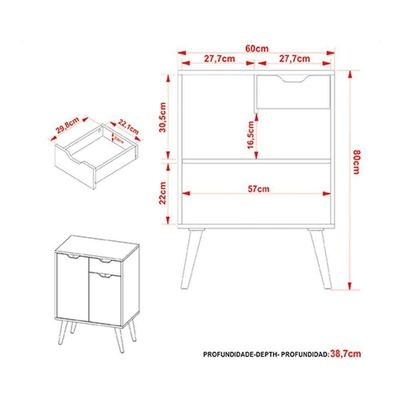 Gabinete De Banheiro Com Pés Bn3637 Sem Cuba 2 Portas E 1 Gaveta60cm Branco - Tecno Mobili